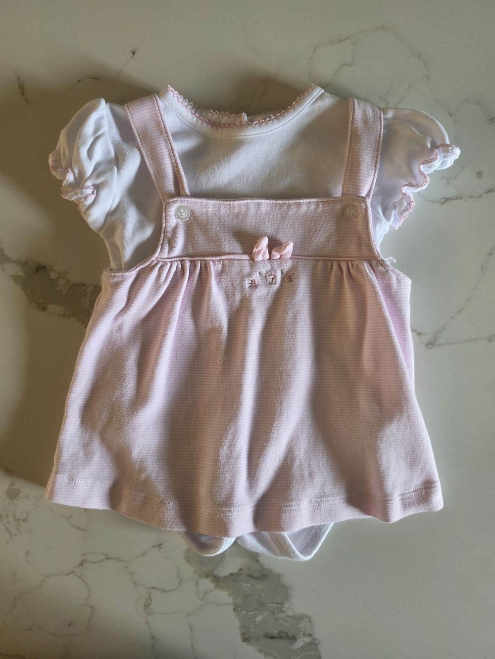 Kissy Kissy Pale Pink & White Pinafore-Style Bodysuit Set